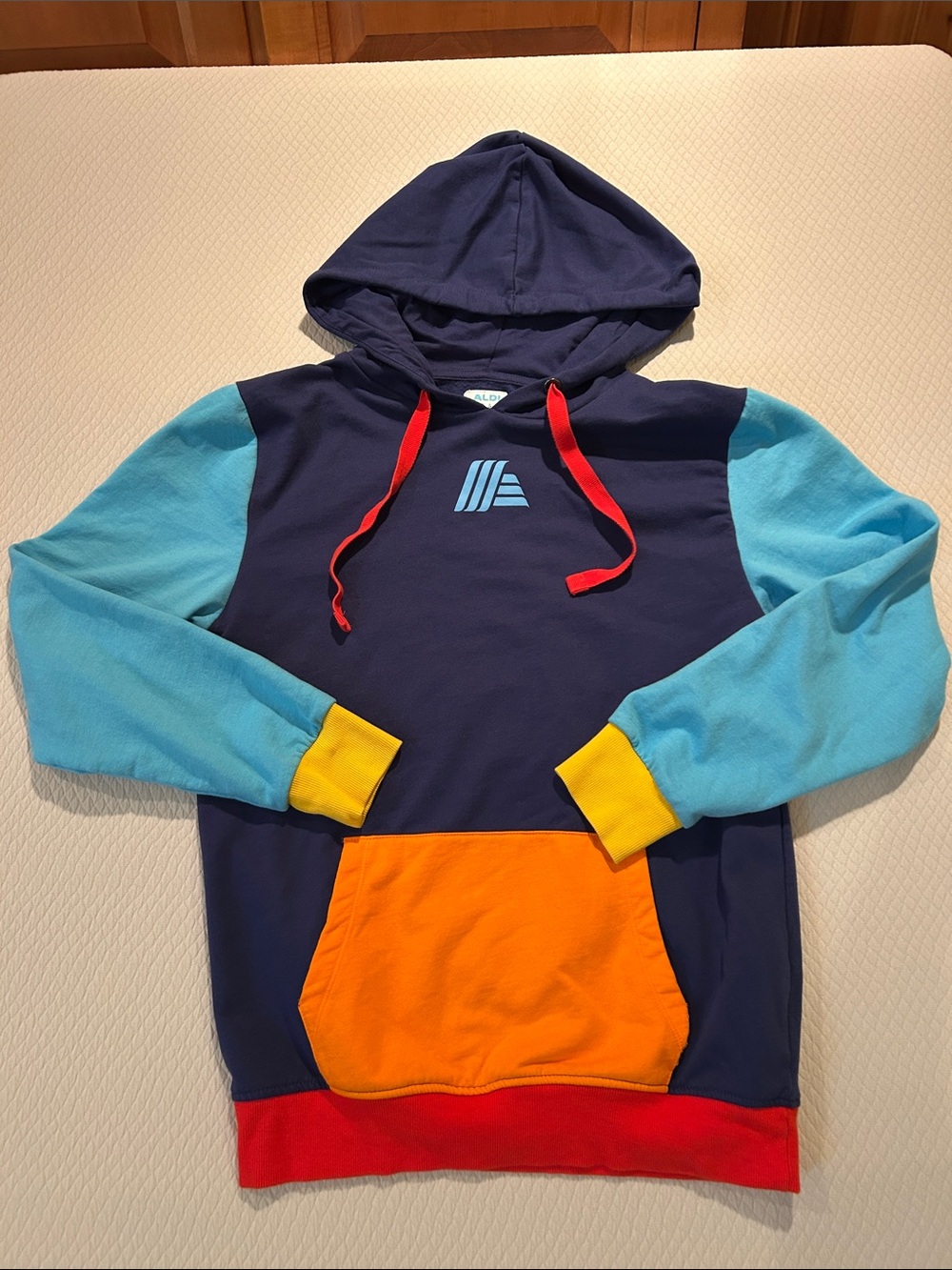 Aldi Gear Colorblock Hooded Sweatshirt - Navy, Aqua & Orange, Size S